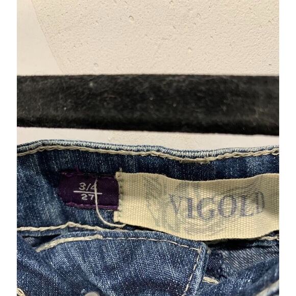 Vigold Womens Denim Shorts Size 3/4 Medium Wash Rolled Hem Classic Style - Picture 3 of 3